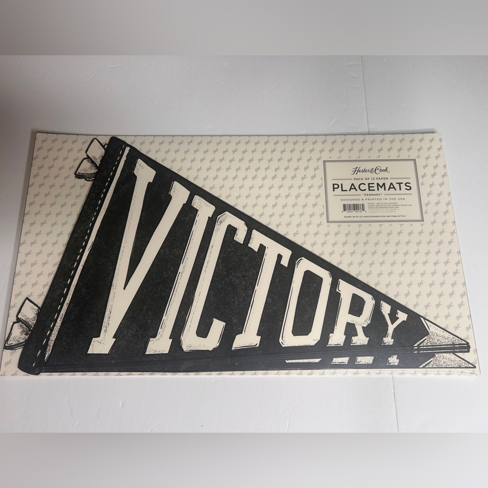Hester & Cook Black and White Victory Paper Placemats, Set of 12, 18”x10”